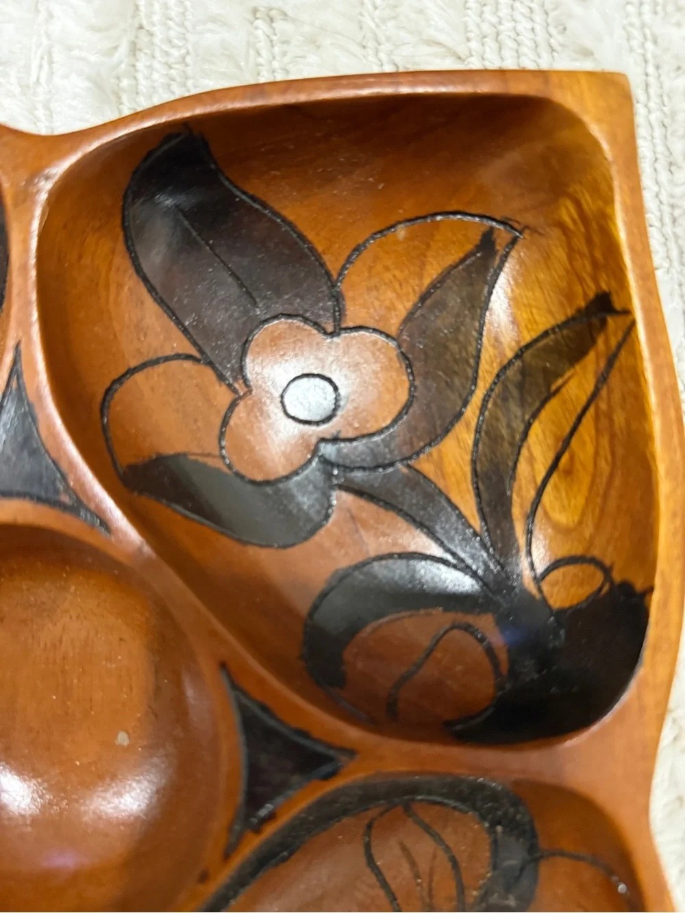 Vintage Hand Carved Painted Wooden Serving Snack Platter/Tray boho chic